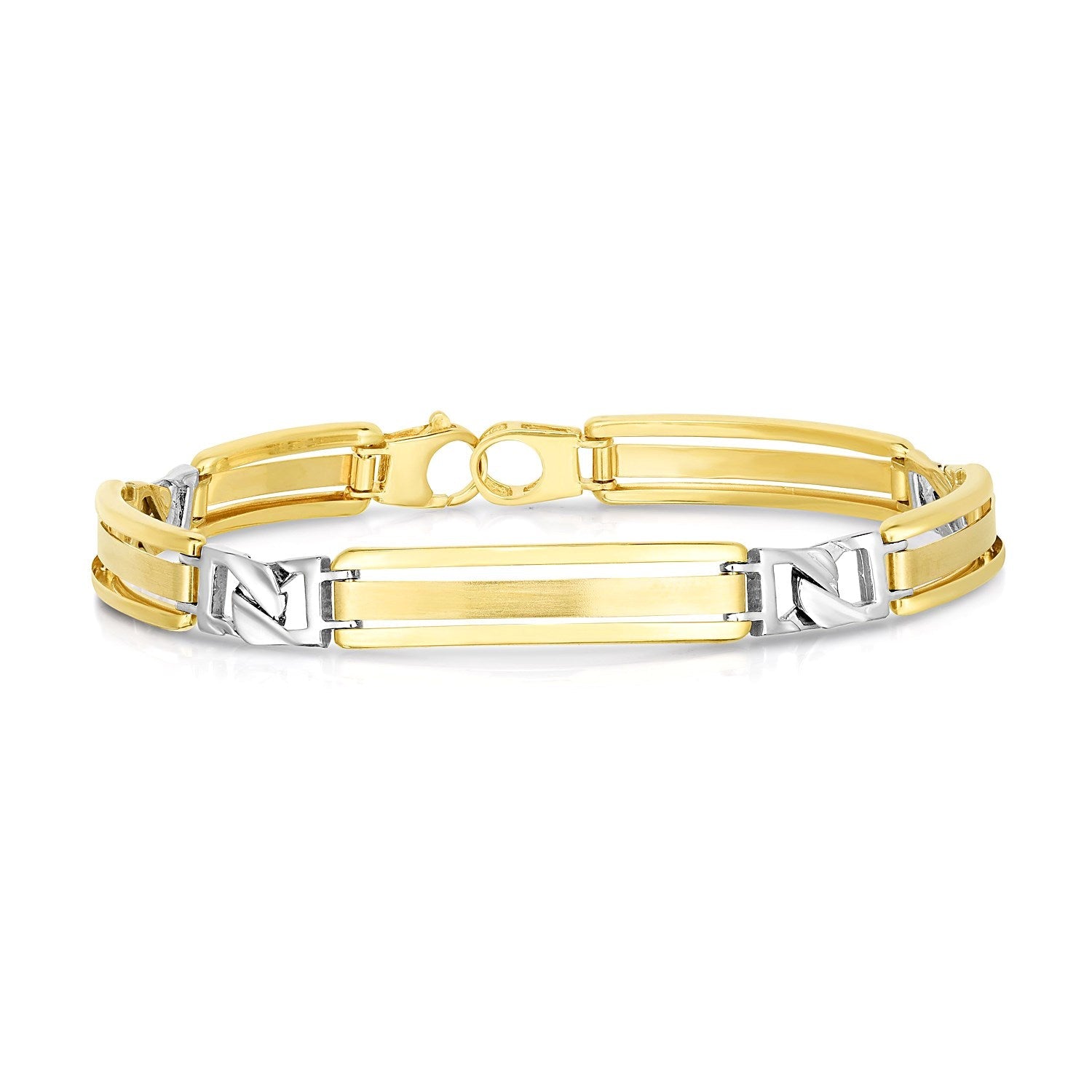 14k Two-Tone Gold Men's Bracelet with Fancy Bar Links-1
