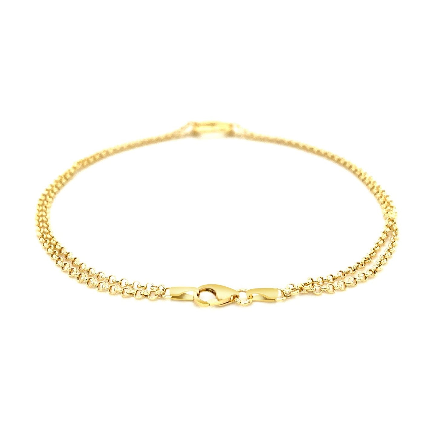 14k Yellow Gold Double Rolo Chain Anklet with an Open Heart Station-2