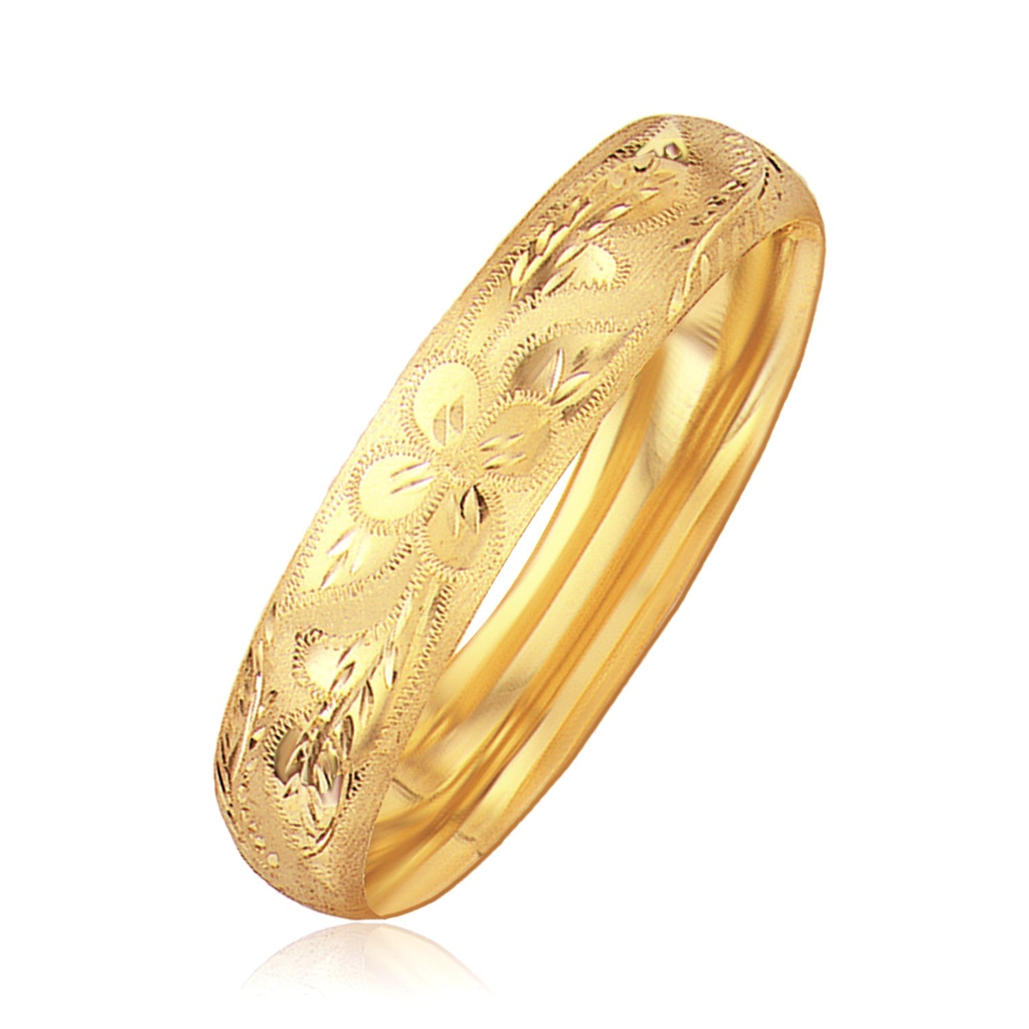 Classic Floral Carved Bangle in 14k Yellow Gold (13.5mm)-0