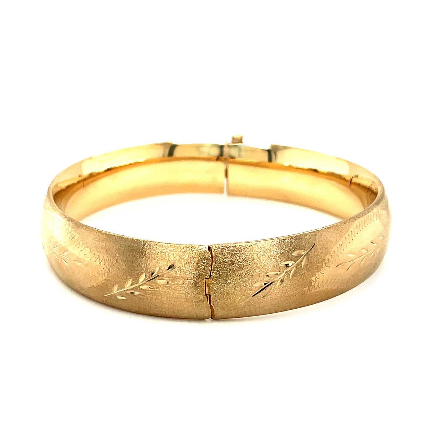 Classic Floral Carved Bangle in 14k Yellow Gold (13.5mm)-1