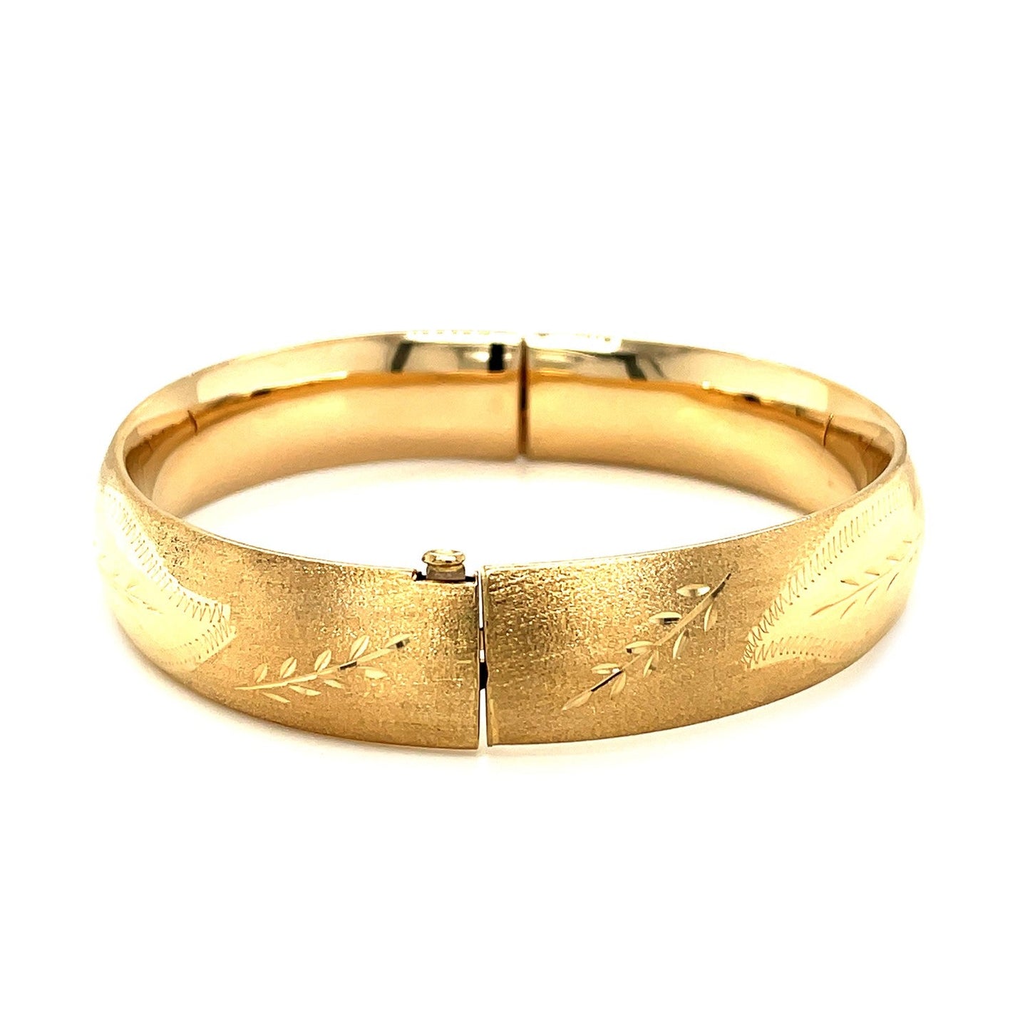 Classic Floral Carved Bangle in 14k Yellow Gold (13.5mm)-2