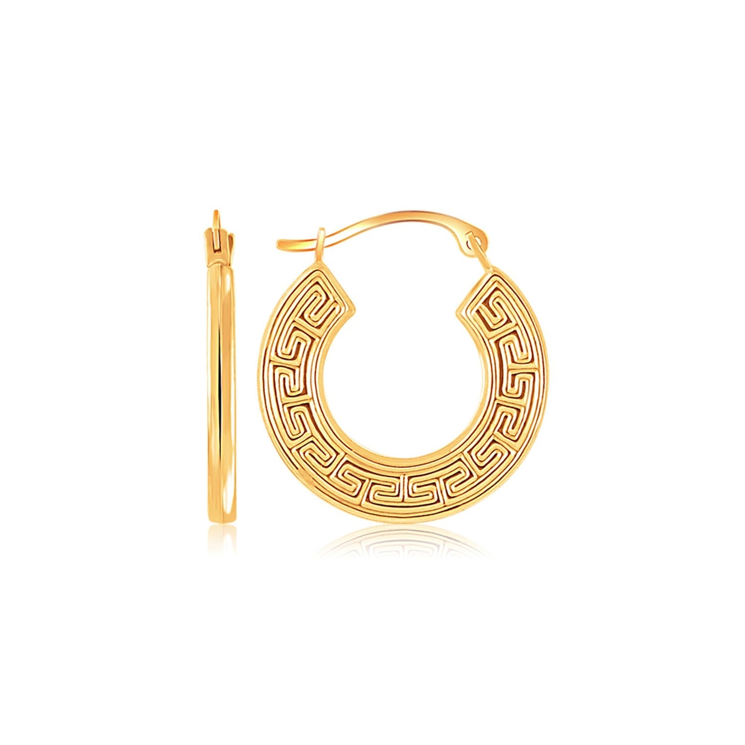 14k Yellow Gold Greek Key Small Hoop Earrings-0