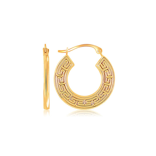 14k Yellow Gold Greek Key Small Hoop Earrings-0