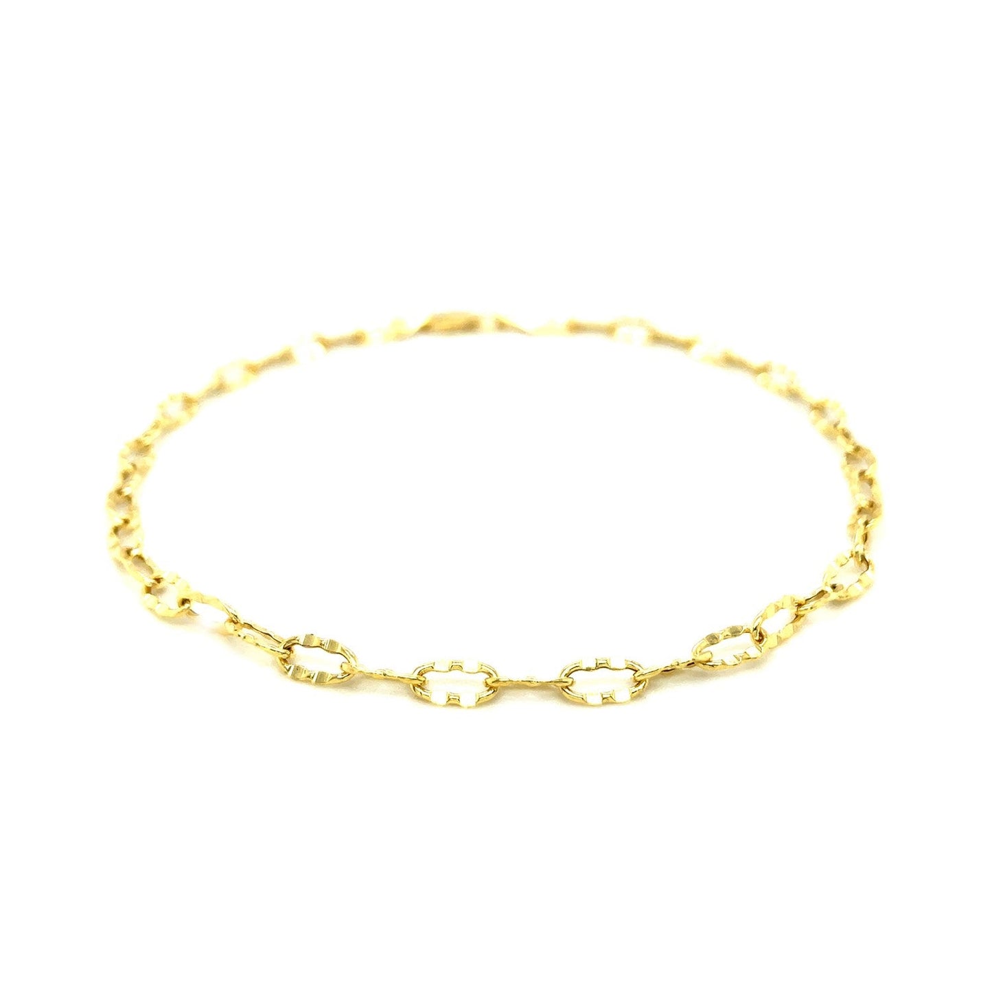 14k Yellow Gold Anklet with Flat Hammered Oval Links-1