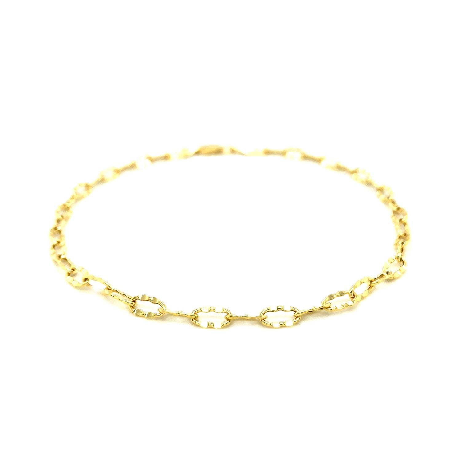 14k Yellow Gold Anklet with Flat Hammered Oval Links-1