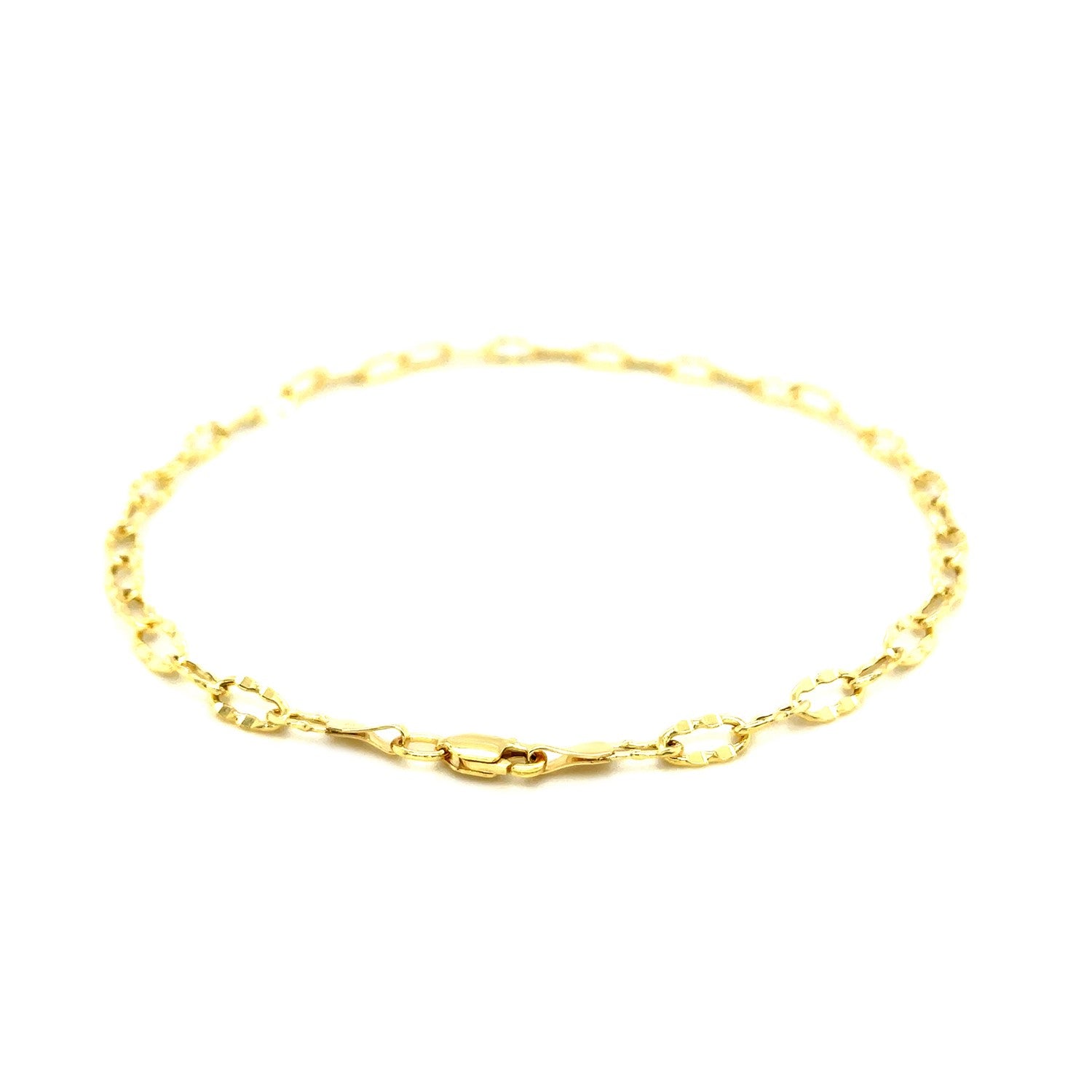 14k Yellow Gold Anklet with Flat Hammered Oval Links-2
