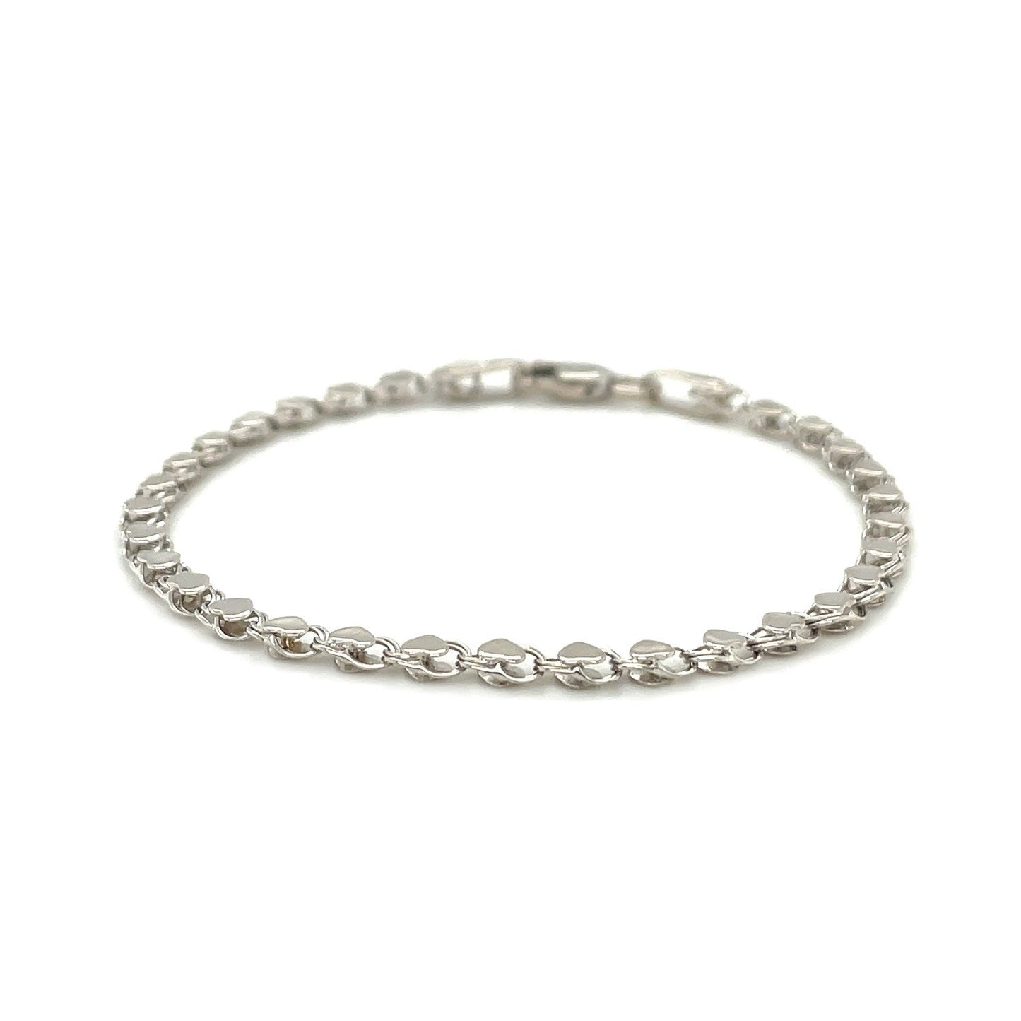 2.9mm 14k White Gold Heart Bracelet-1
