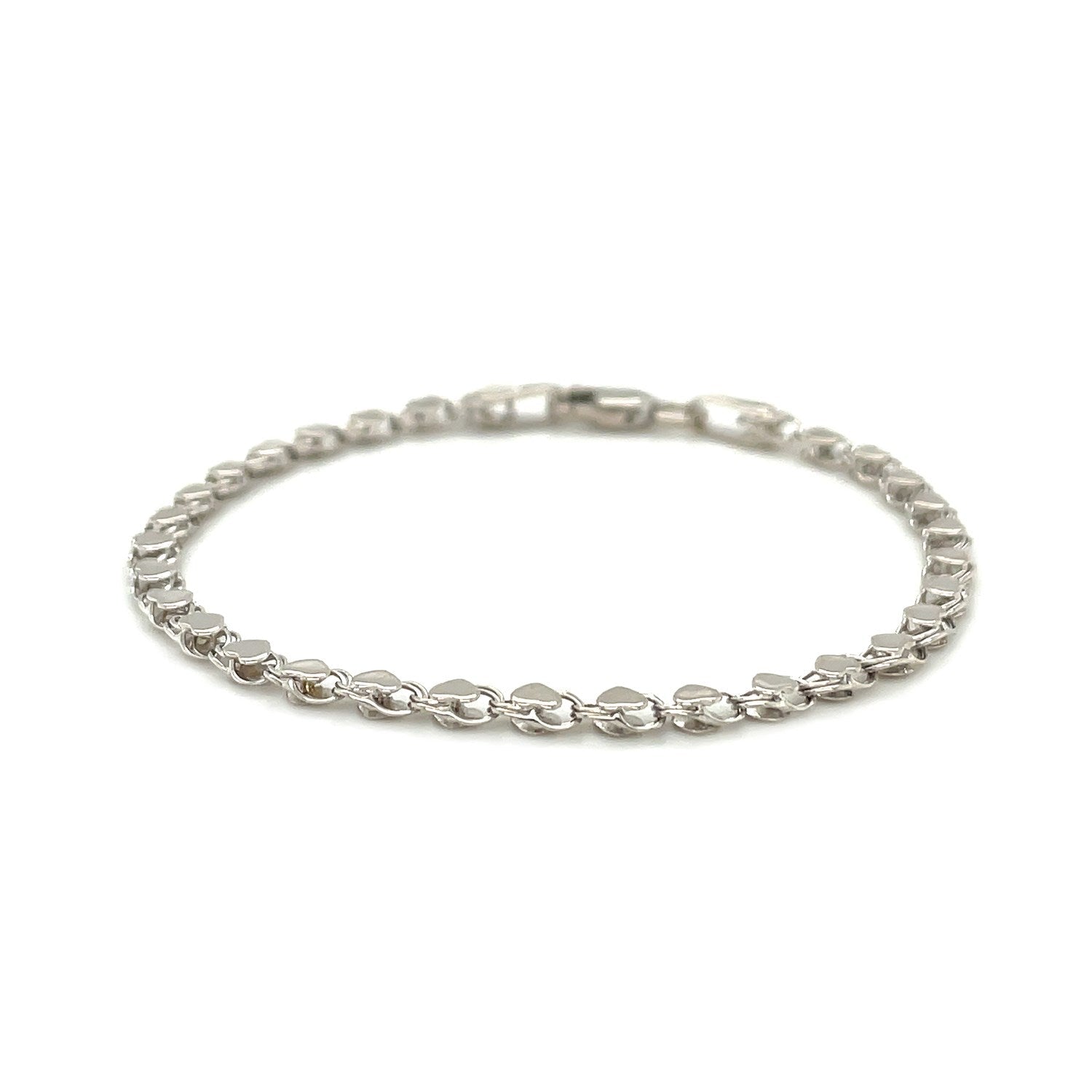 2.9mm 14k White Gold Heart Bracelet-1