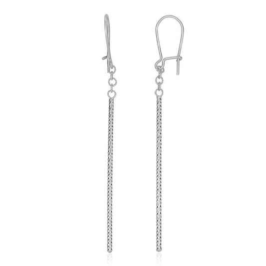 14k White Gold Long Bar Diamond Cut Drop Earrings-0