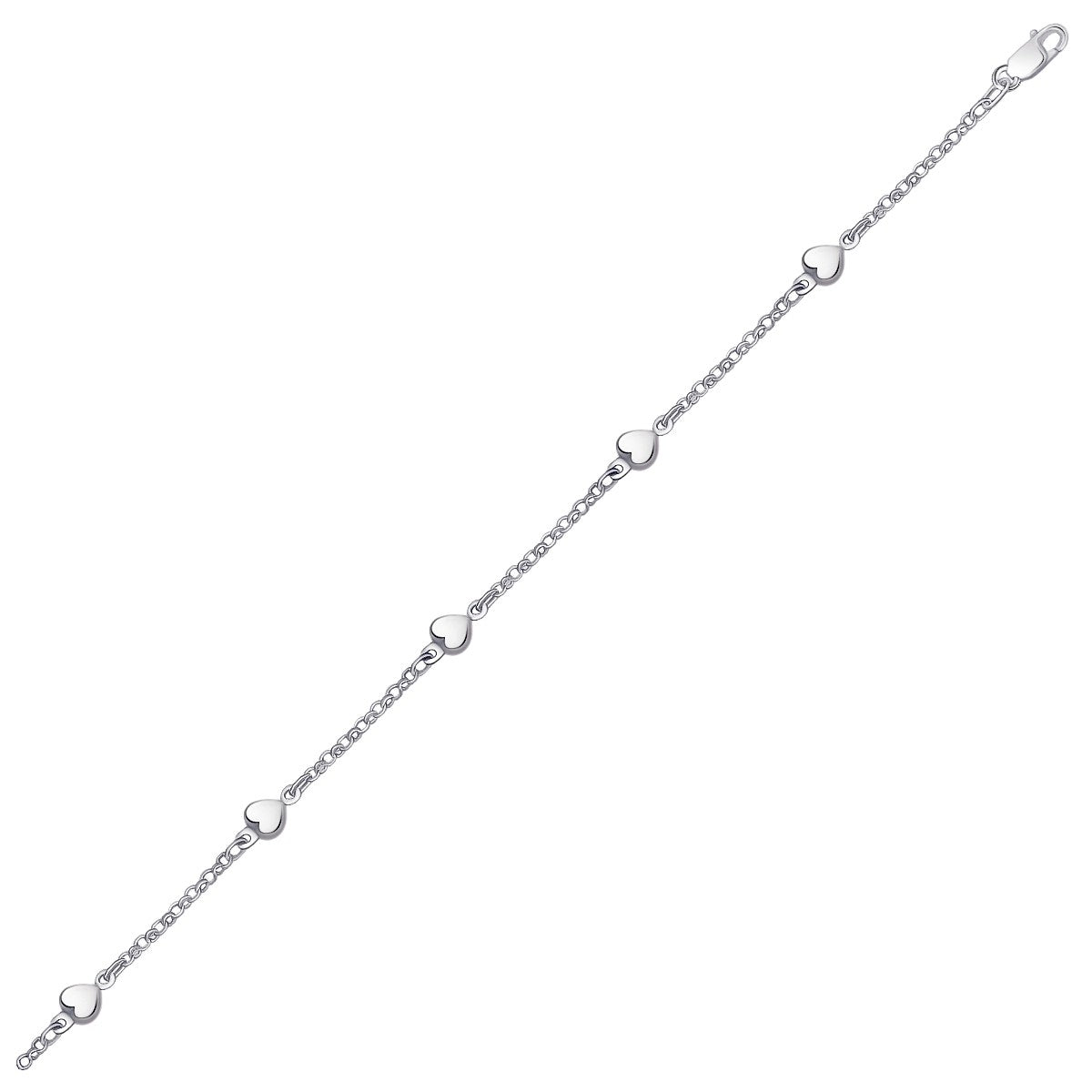 14k White Gold Anklet with Puffed Heart Design-0