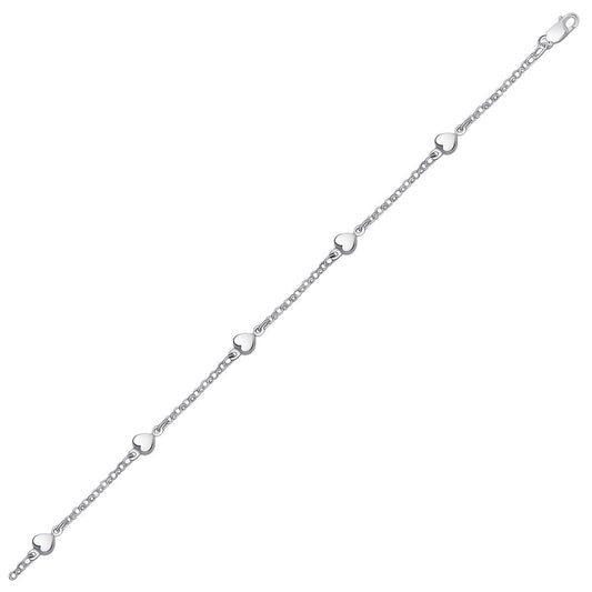 14k White Gold Anklet with Puffed Heart Design-0