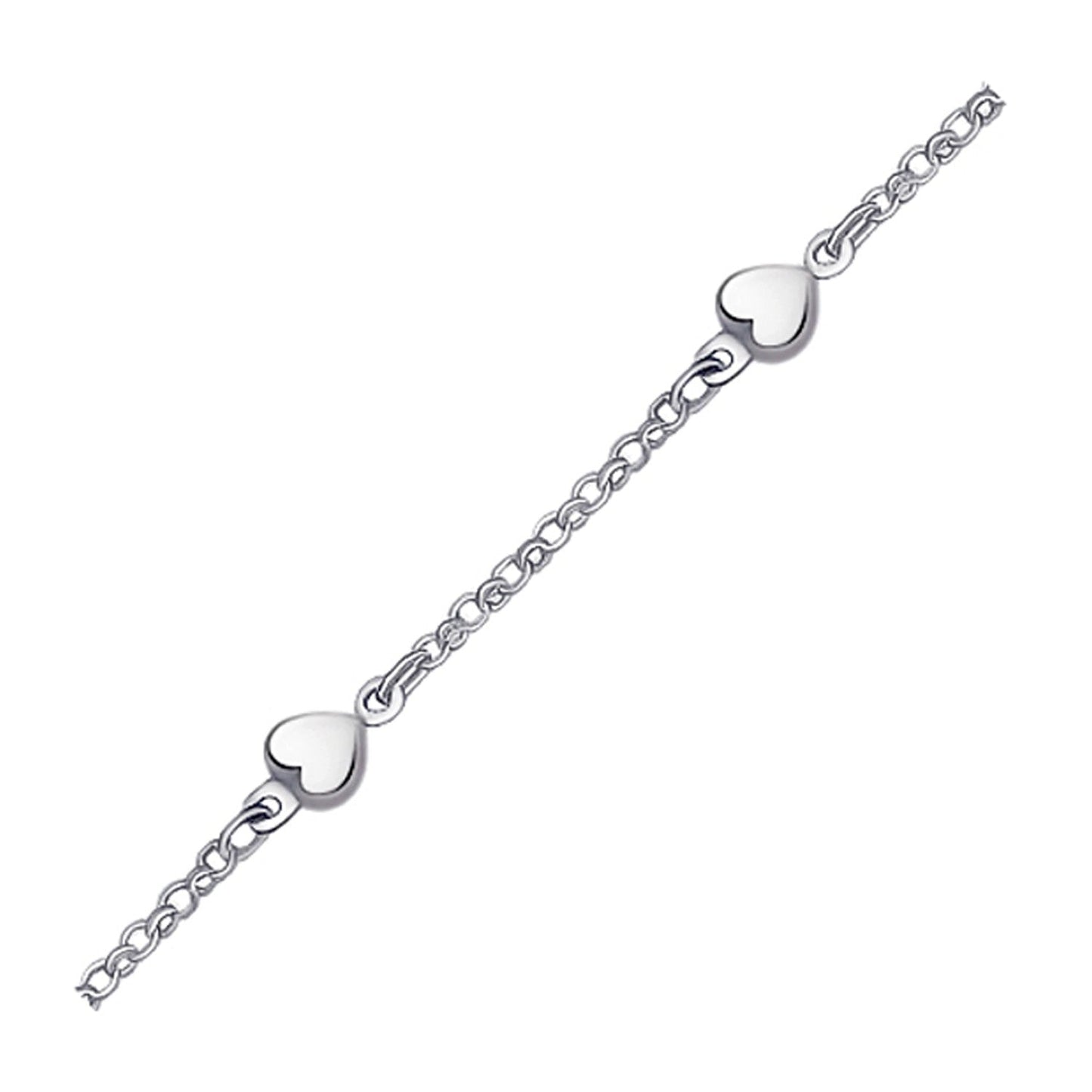 14k White Gold Anklet with Puffed Heart Design-1