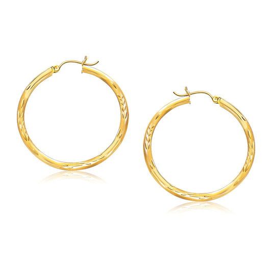 14k Yellow Gold Fancy Diamond Cut Hoop Earrings (35mm Diameter)-0