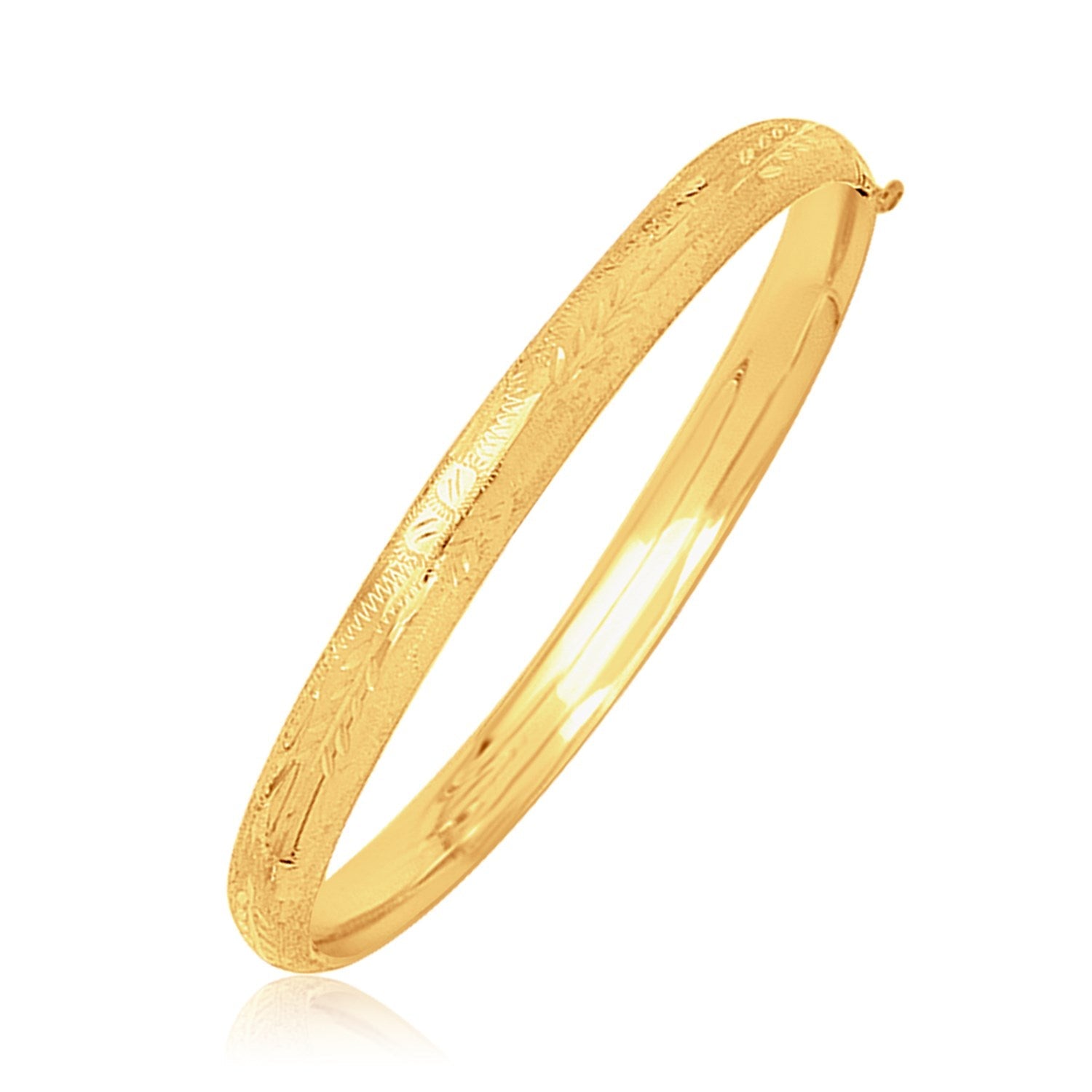 14k Yellow Gold Dome Motif Children's Bangle with Diamond Cuts-0