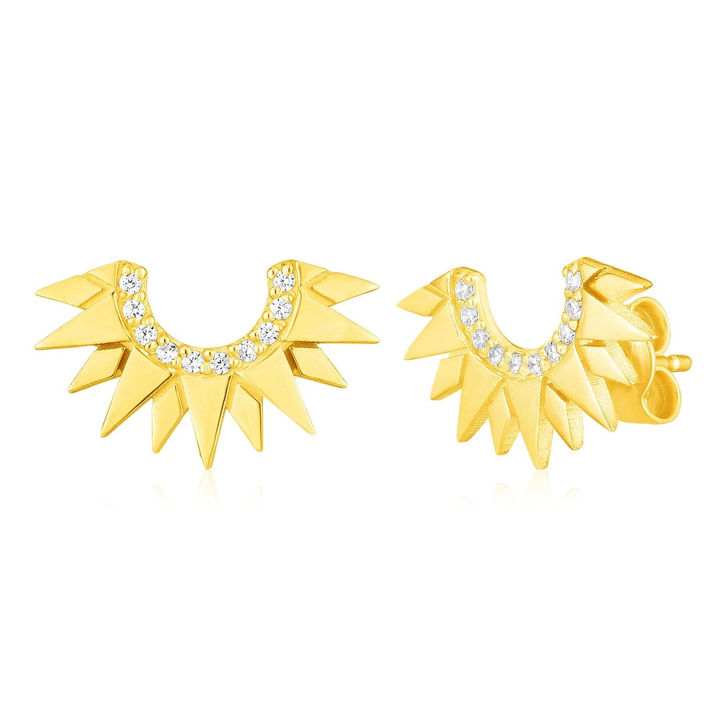 14k Yellow Gold Sunburst Earrings with Diamonds-0
