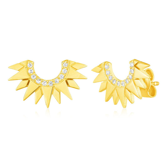 14k Yellow Gold Sunburst Earrings with Diamonds-0