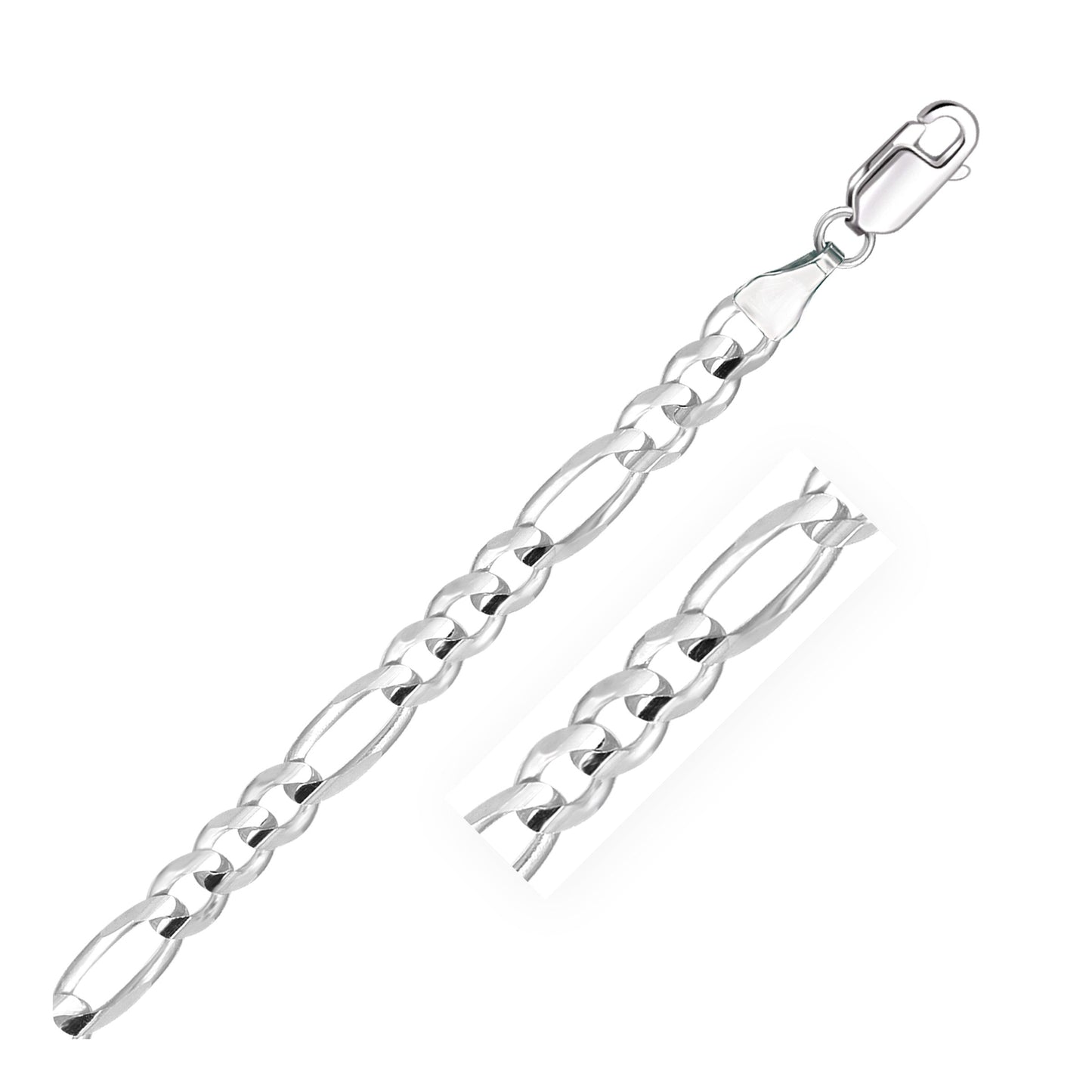 6.0mm 14k White Gold Solid Figaro Bracelet-0