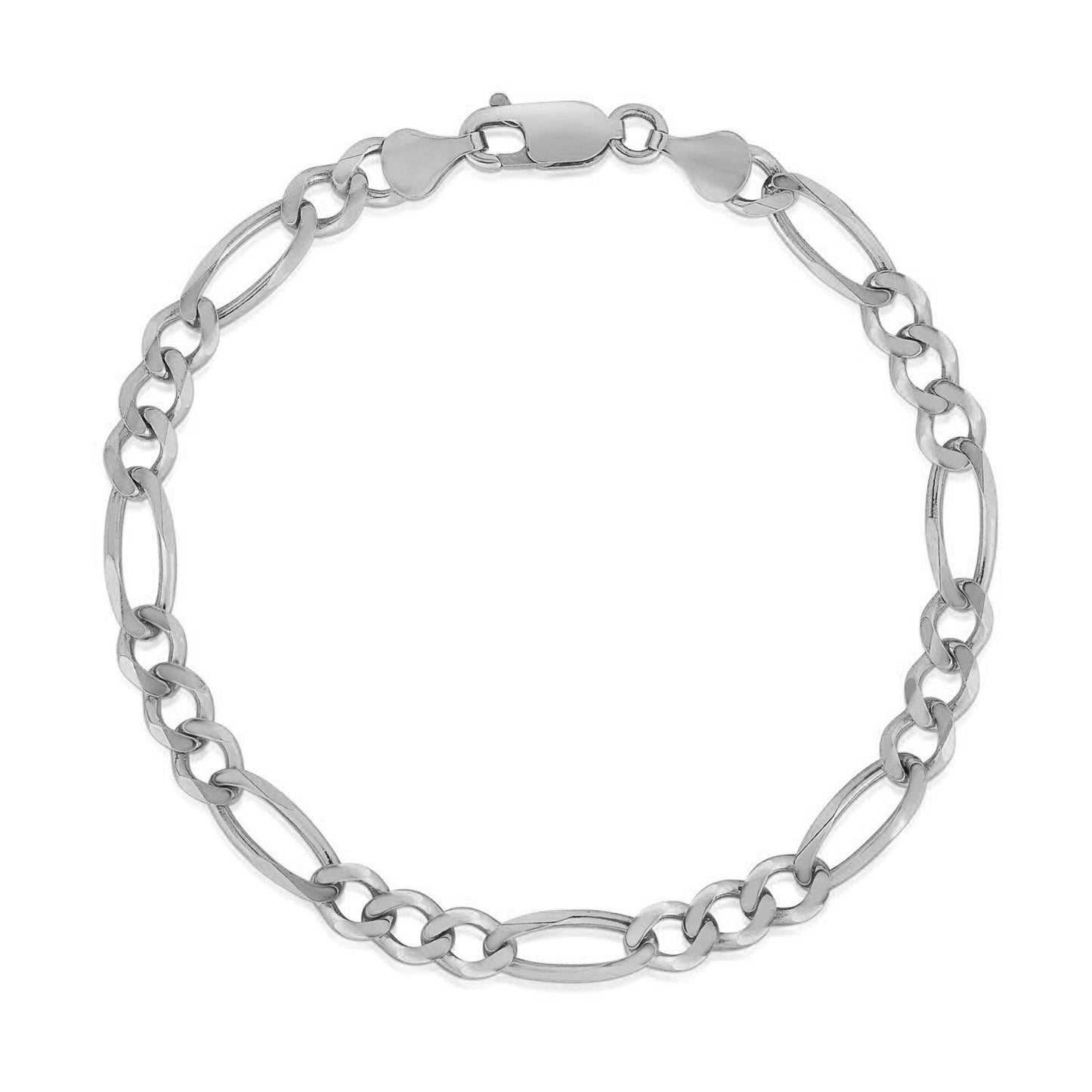 4.6mm 14k White Gold Solid Figaro Bracelet-1