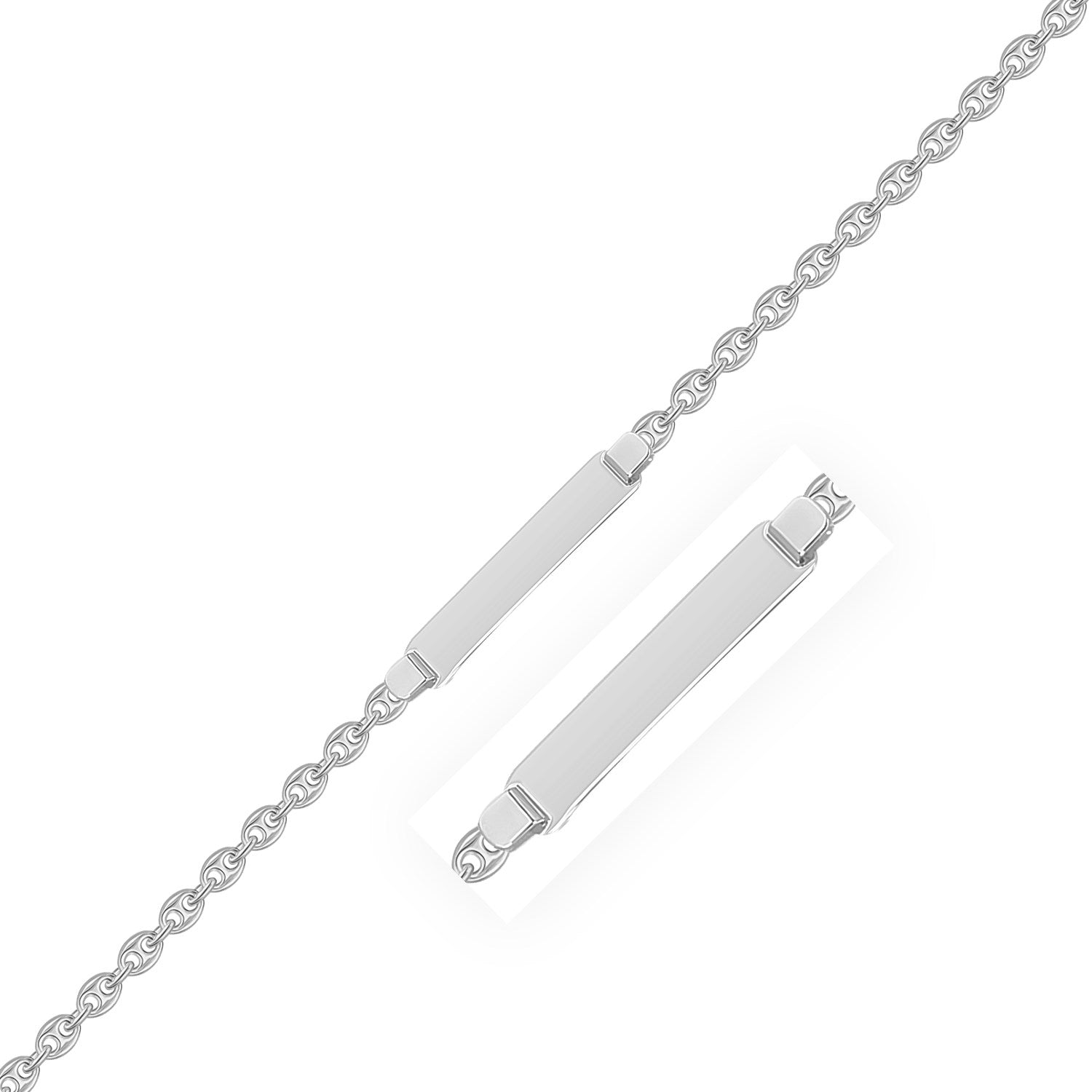 14k White Gold Figaro Chain Fancy Children's ID Bracelet-0