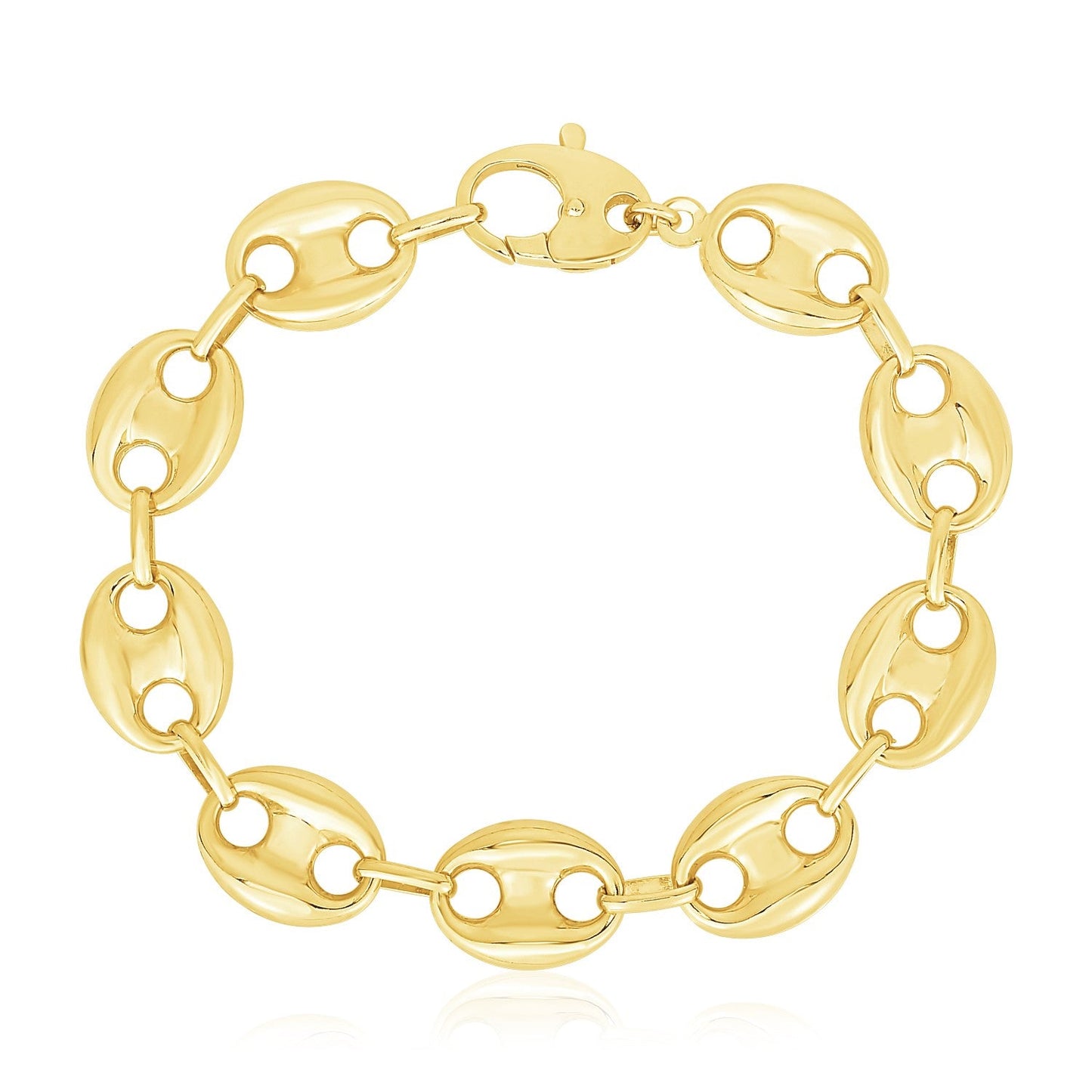 14k Yellow Gold High Polish Lite Puffed Mariner Link Bracelet (15 mm)-0