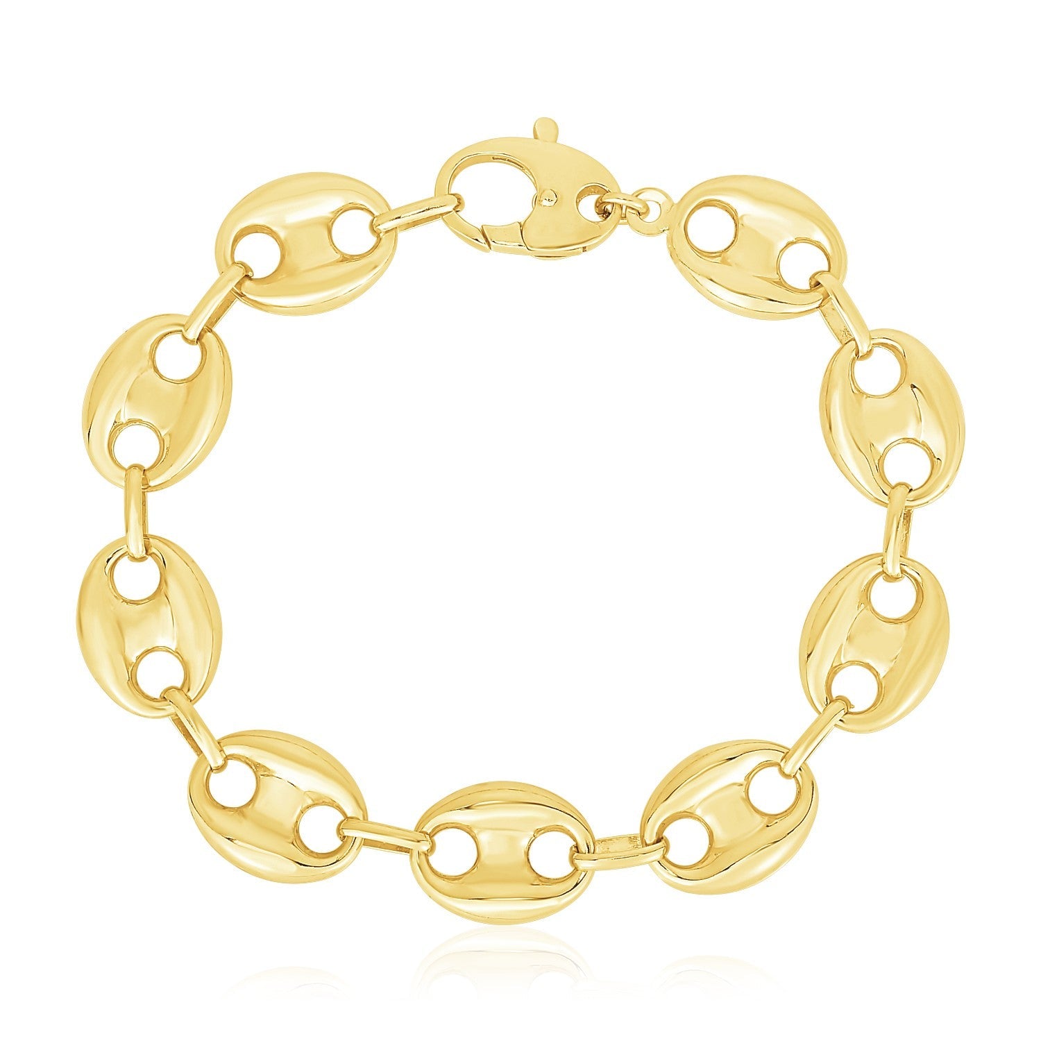 14k Yellow Gold High Polish Lite Puffed Mariner Link Bracelet (15 mm)-0