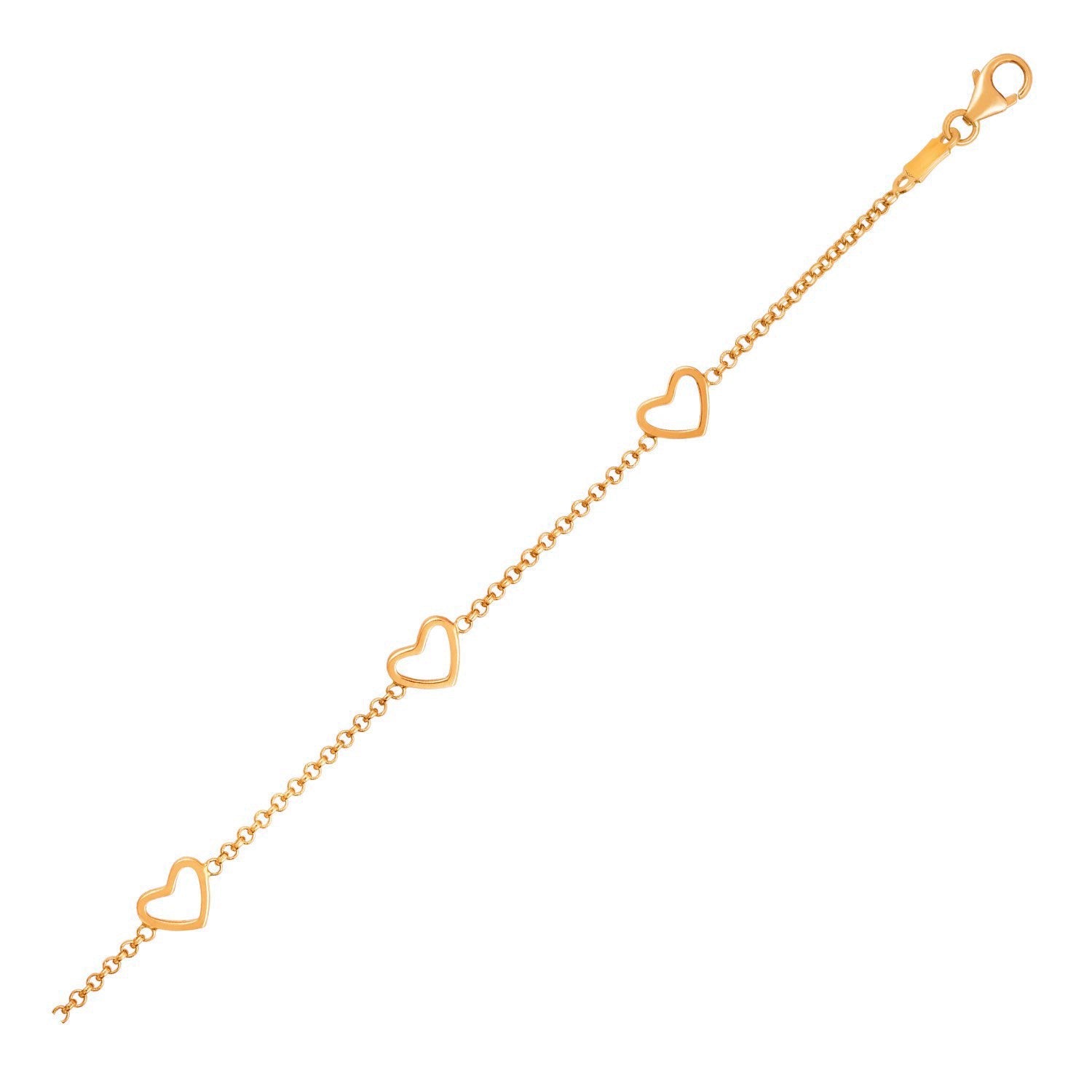 14k Yellow Gold Childrens Bracelet with Hearts-0