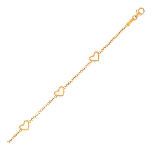 14k Yellow Gold Childrens Bracelet with Hearts-0