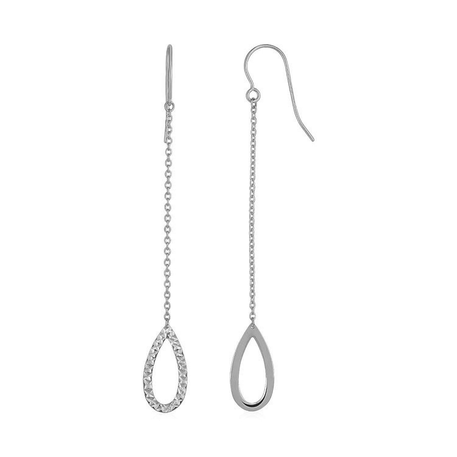 Textured Pear Shaped Long Drop Earrings in 14k White Gold-0