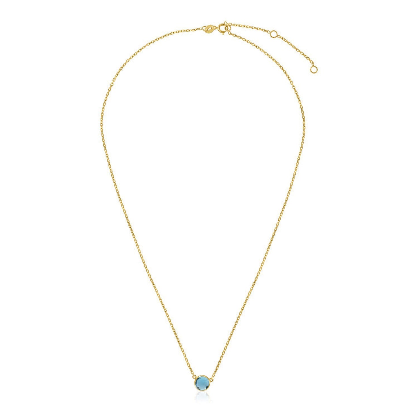 14k Yellow Gold 17 inch Necklace with Round Blue Topaz-0