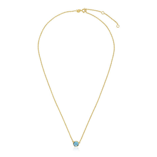 14k Yellow Gold 17 inch Necklace with Round Blue Topaz-0