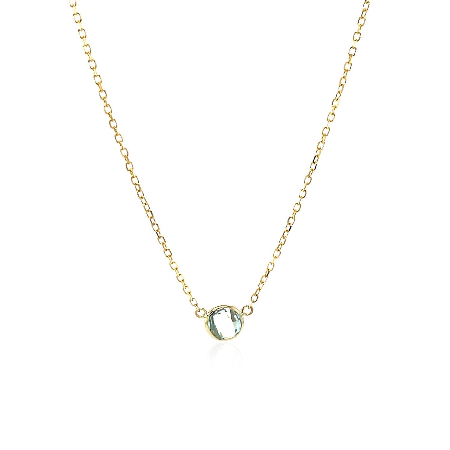 14k Yellow Gold 17 inch Necklace with Round Blue Topaz-1