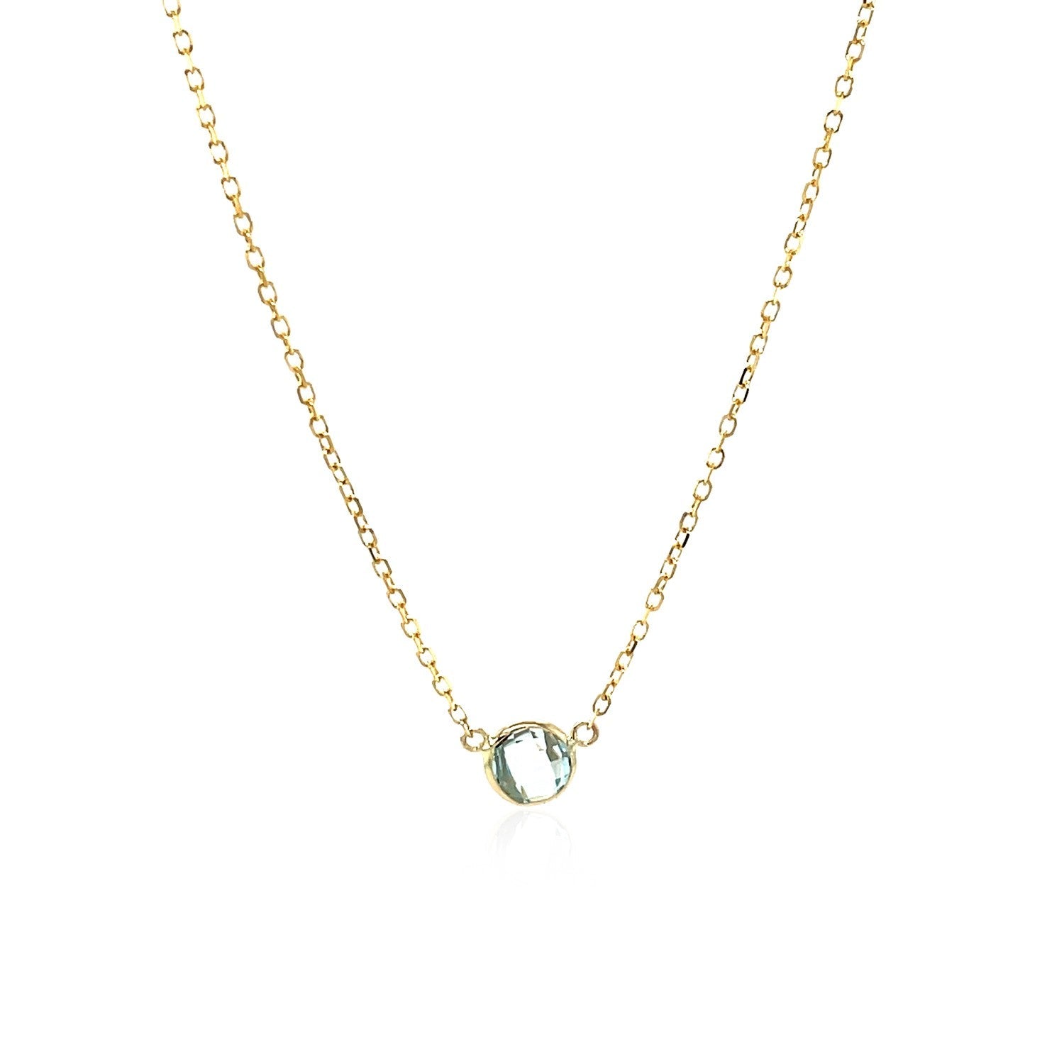 14k Yellow Gold 17 inch Necklace with Round Blue Topaz-1