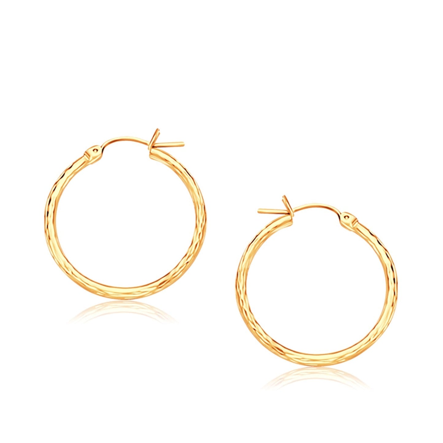 14k Yellow Gold Slender Hoop Earring with Diamond-Cut Finish (25mm Diameter)-0