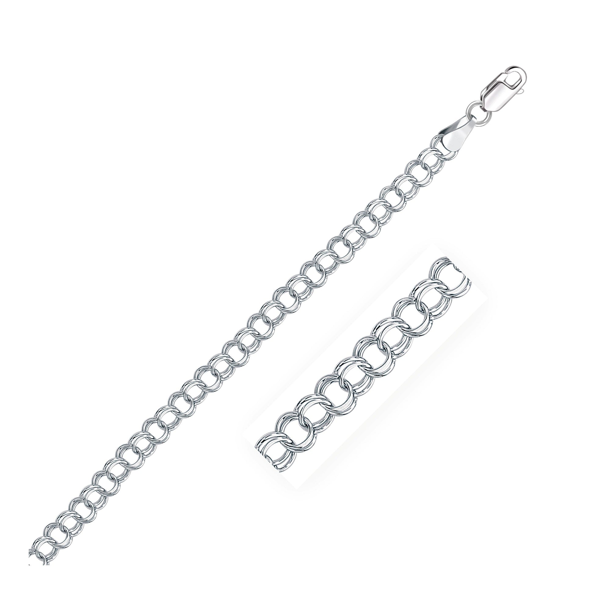 5.0 mm 14k White Gold Solid Double Link Charm Bracelet-0
