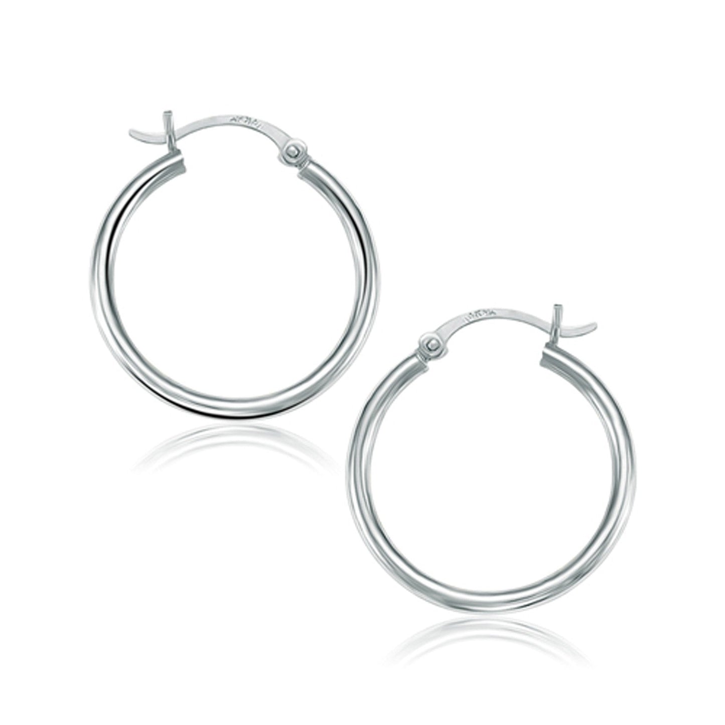 14k White Gold Polished Hoop Earrings (25 mm)-0