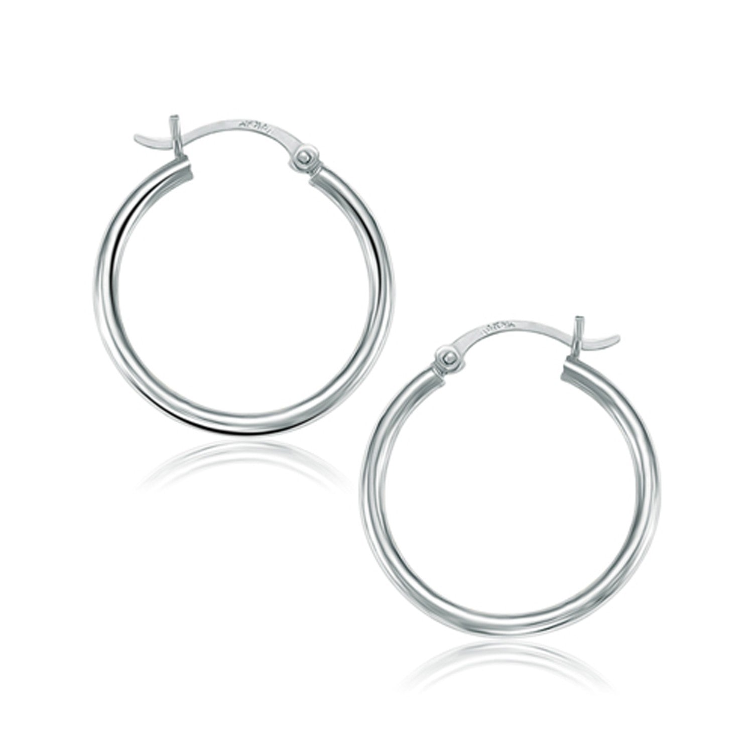 14k White Gold Polished Hoop Earrings (25 mm)-0