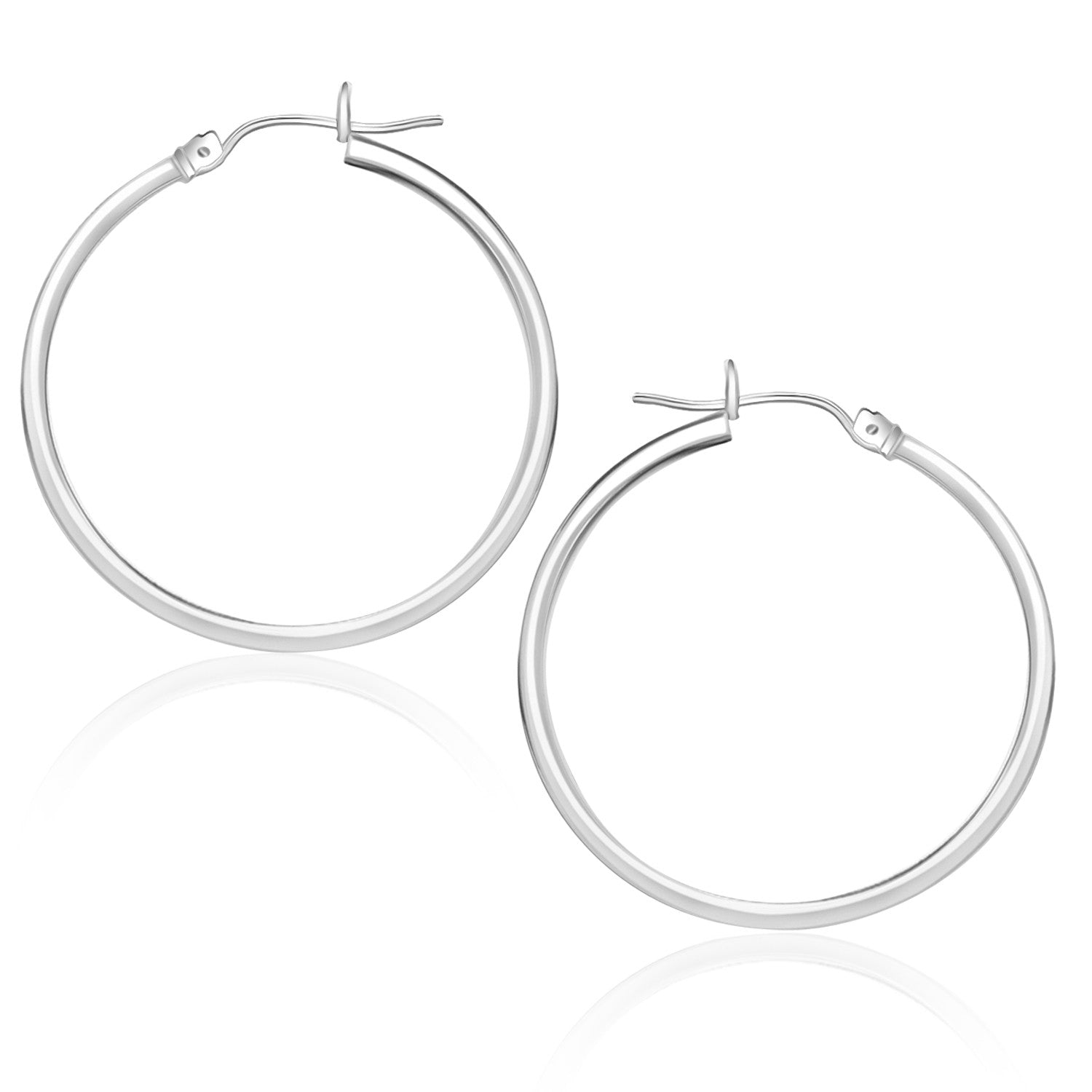 14k White Gold Polished Hoop Earrings (25 mm)-0