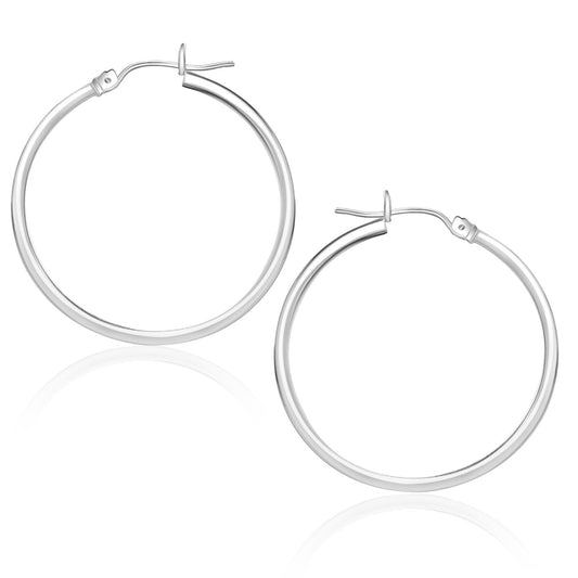 14k White Gold Polished Hoop Earrings (25 mm)-0