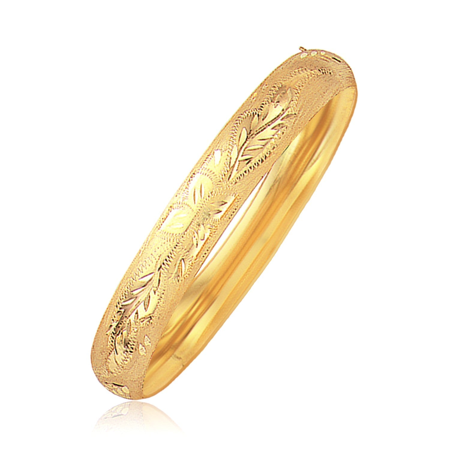 Classic Floral Carved Bangle in 14k Yellow Gold (10.0mm)-0