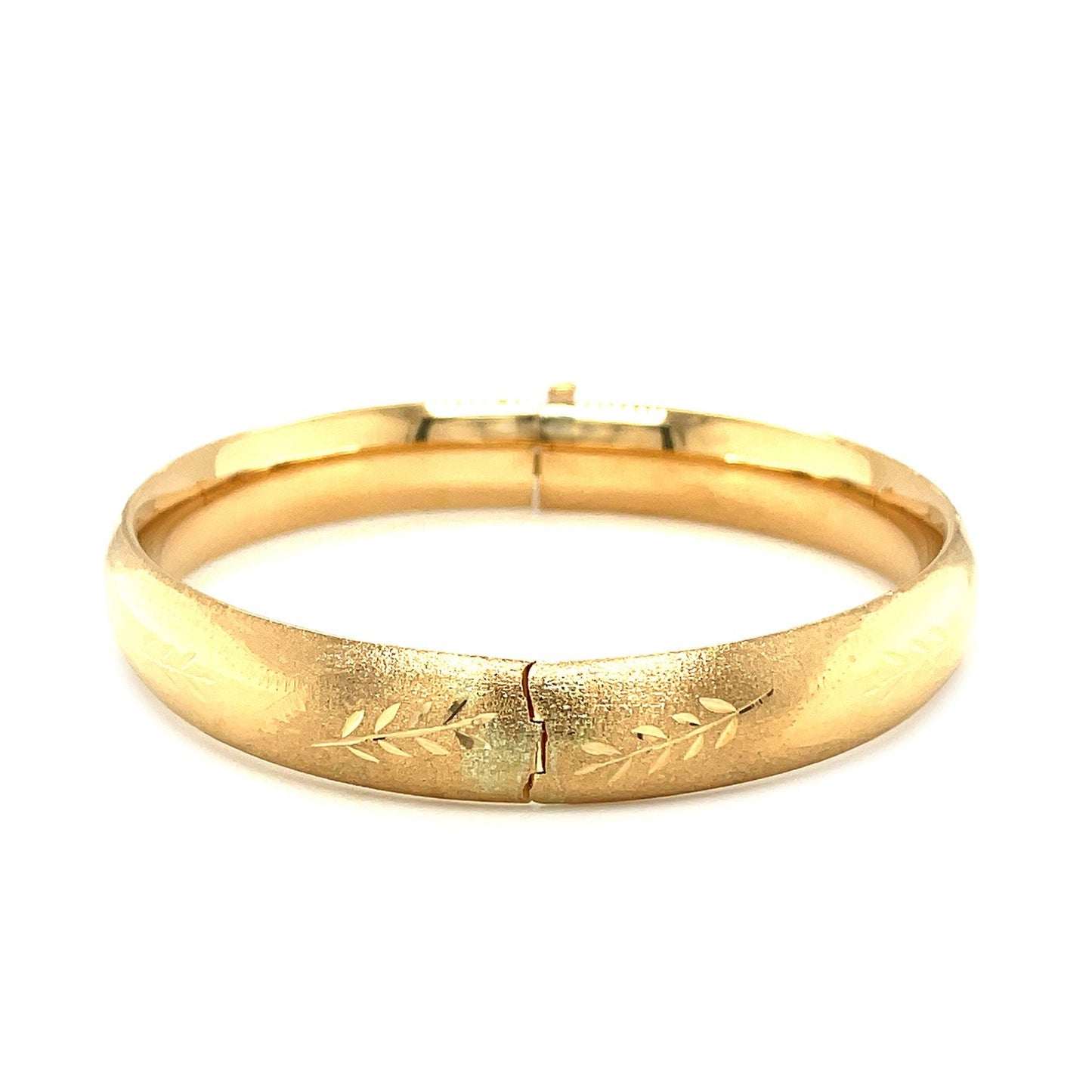 Classic Floral Carved Bangle in 14k Yellow Gold (10.0mm)-1