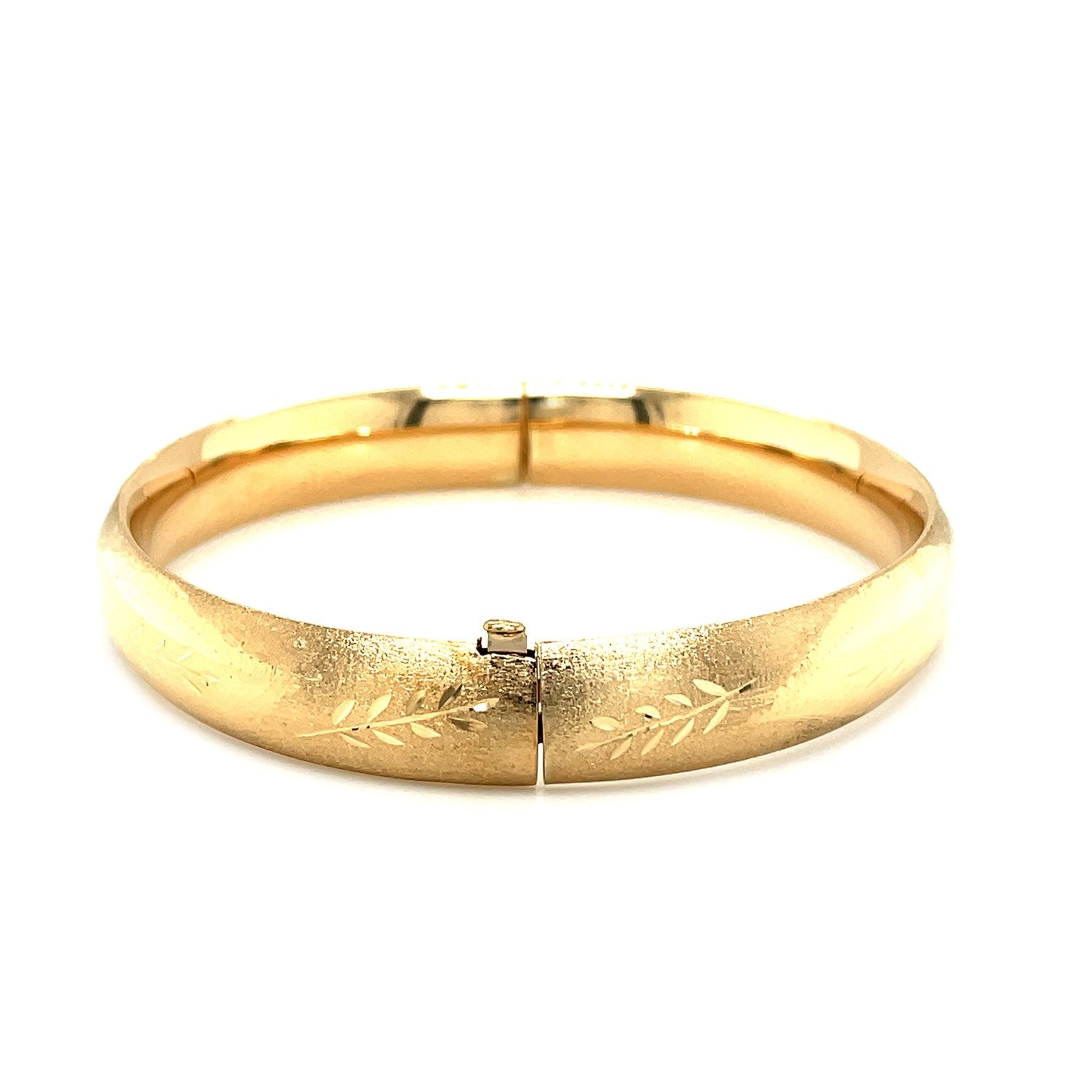 Classic Floral Carved Bangle in 14k Yellow Gold (10.0mm)-2
