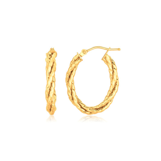 14k Yellow Gold Twisted Tube Oval Hoop Earrings-0