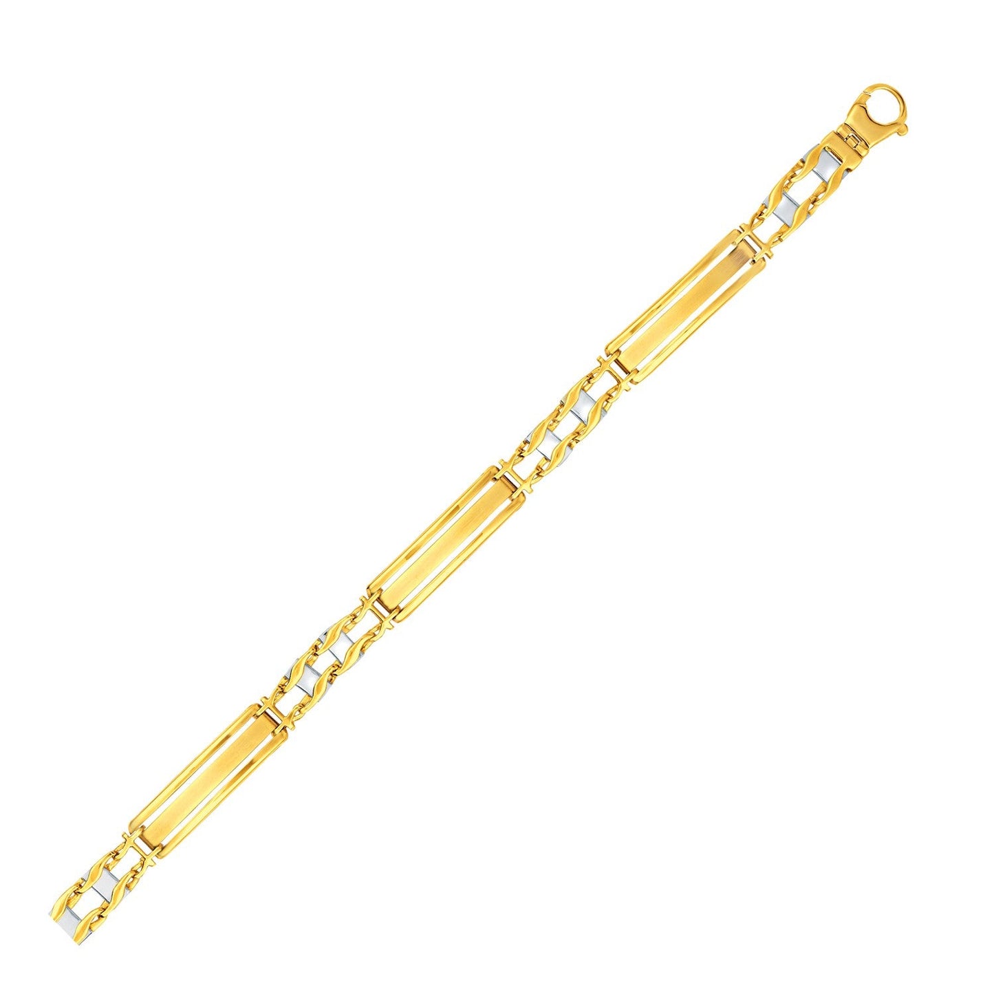 14k Two-Tone Gold Fancy Bar Style Men's Bracelet with Curved Connectors-0