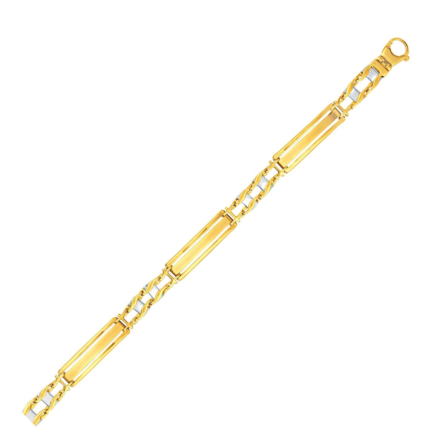 14k Two-Tone Gold Fancy Bar Style Men's Bracelet with Curved Connectors-0