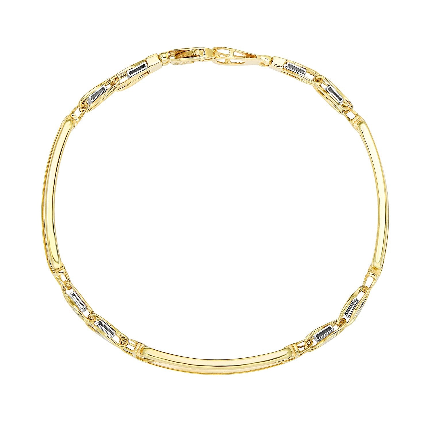 14k Two-Tone Gold Fancy Bar Style Men's Bracelet with Curved Connectors-1