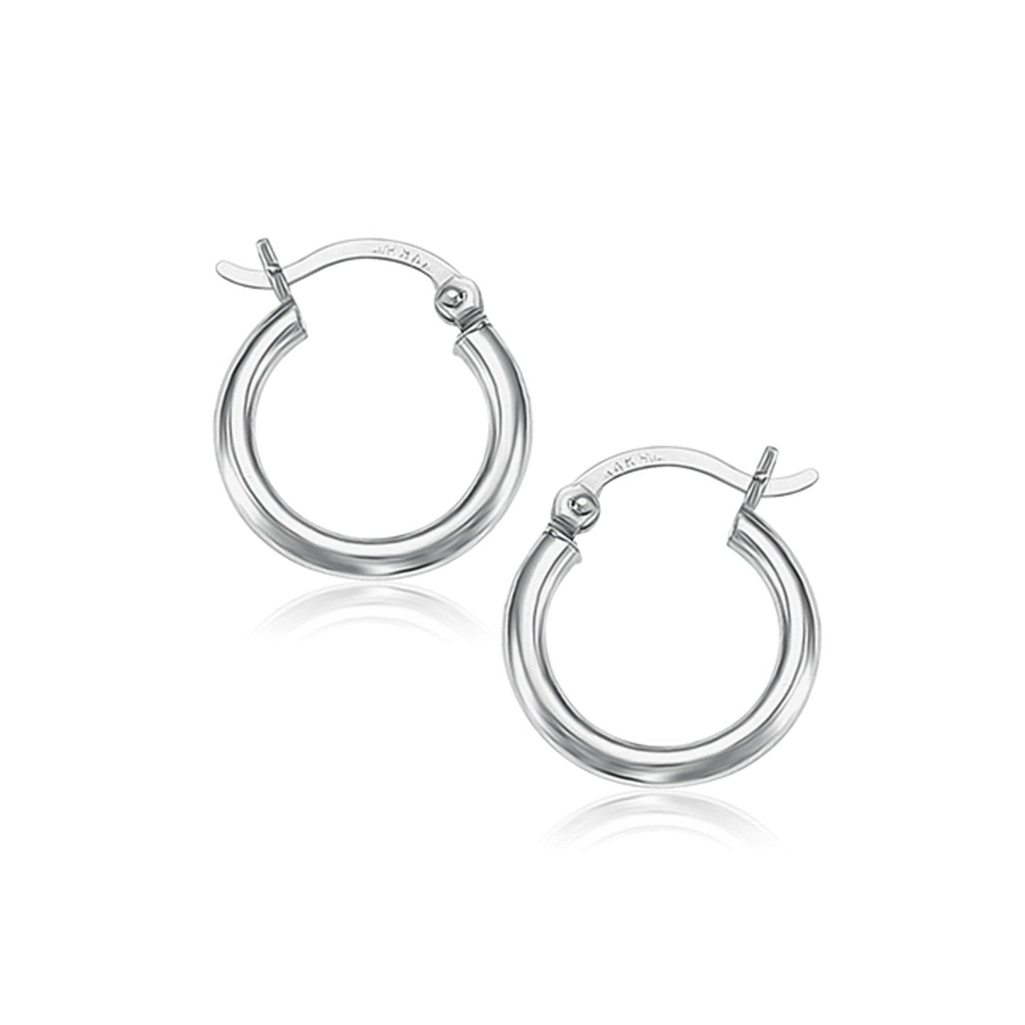 14k White Gold Polished Hoop Earrings (15 mm)-0