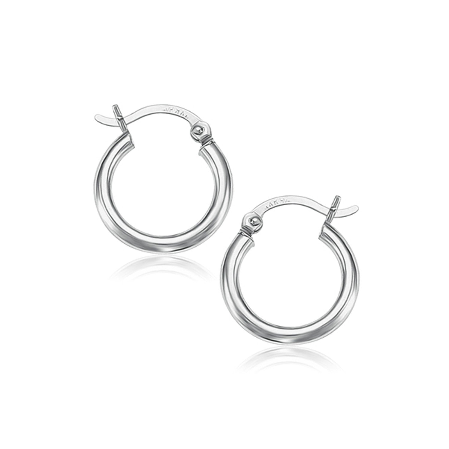 14k White Gold Polished Hoop Earrings (15 mm)-0