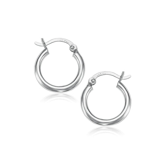 14k White Gold Polished Hoop Earrings (15 mm)-0