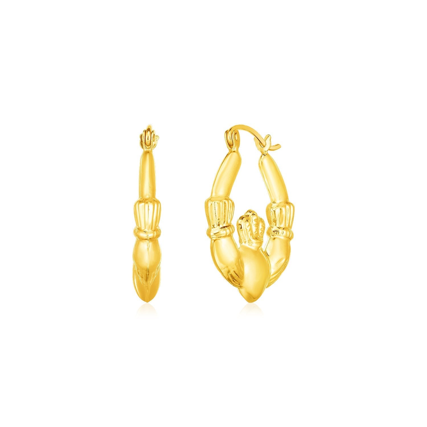 14K Yellow Gold Claddagh Symbol Hoop Earrings-0