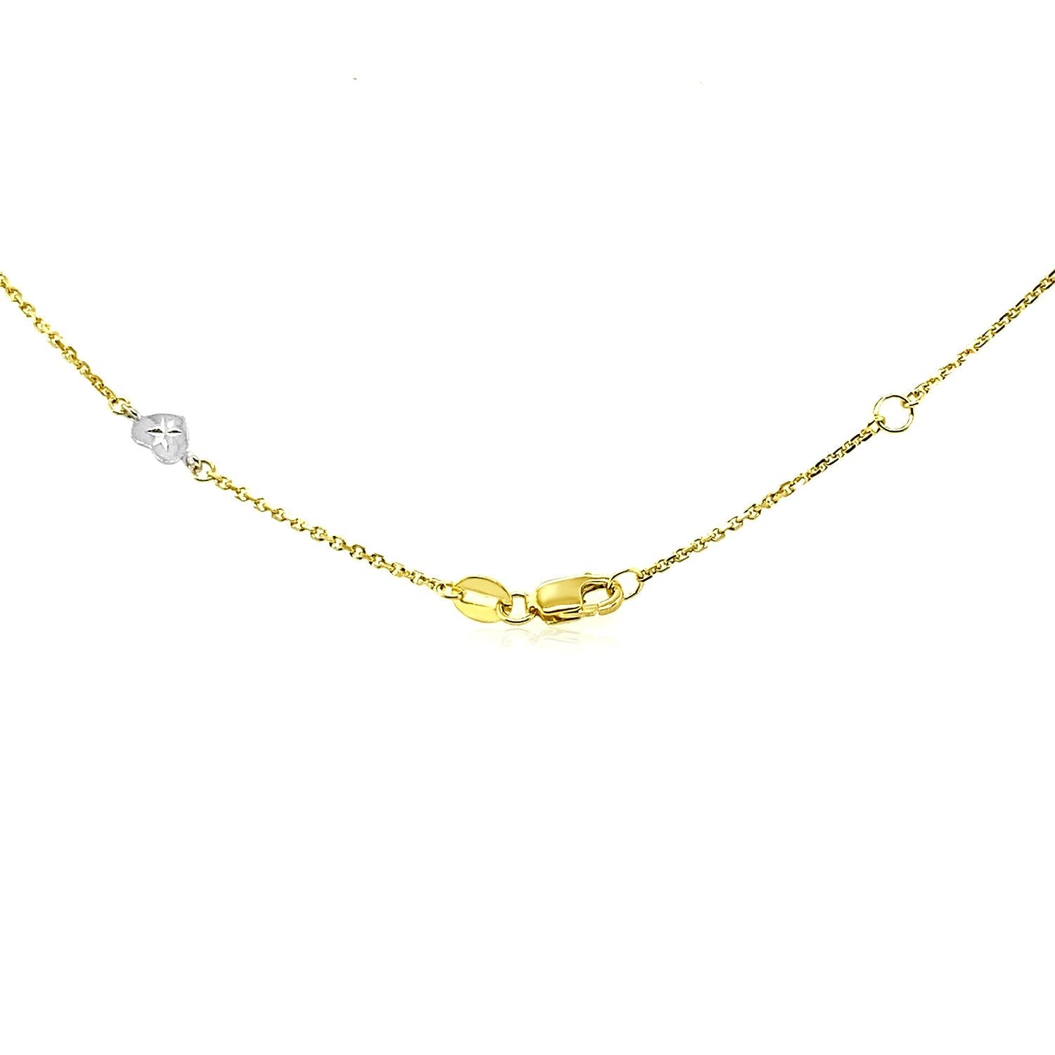 14k Two Tone Gold Anklet with Diamond Cut Heart Style Stations-2